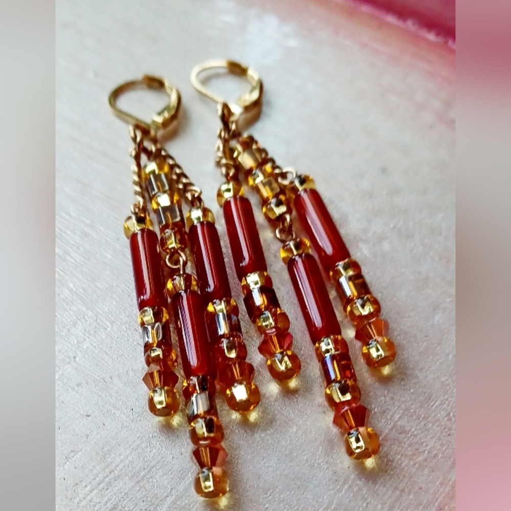 Handmade Carnelian Dangle Earrings - Picture 3 of 3